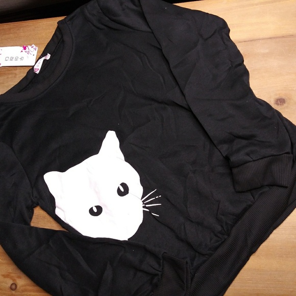 Black and White Cat Sweatshirt Sweater - Picture 4 of 6